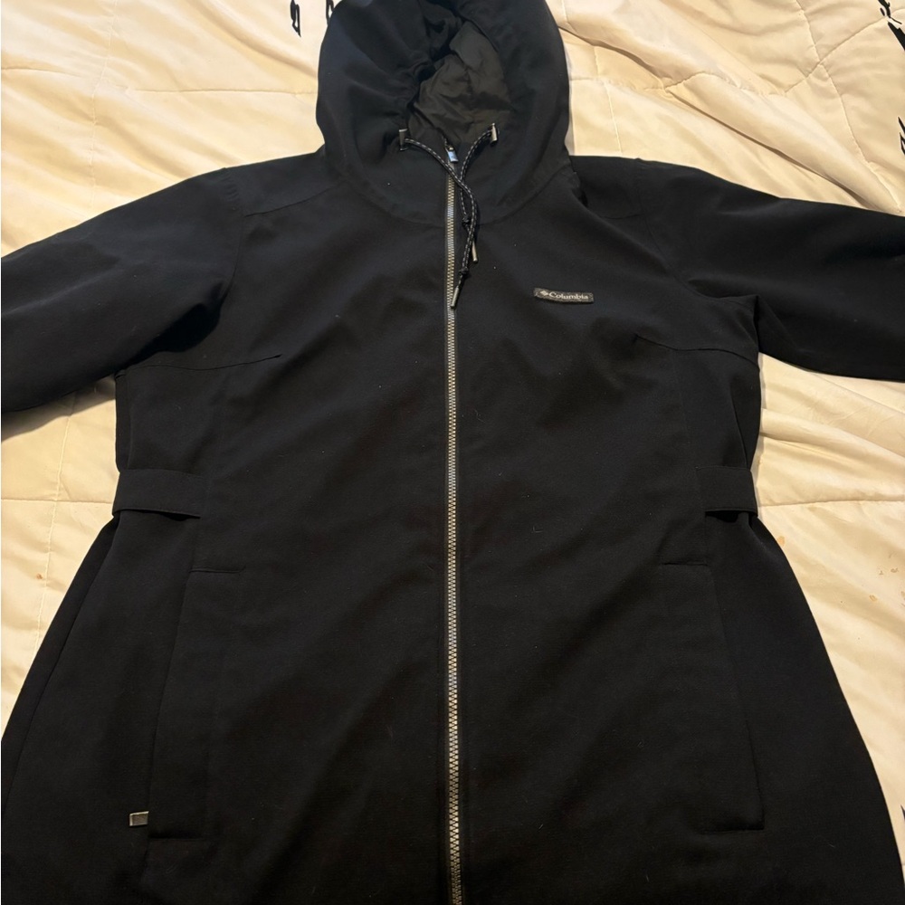Black Columbia mid length rain jacket size Large